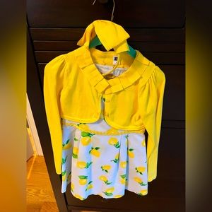 Janie and Jack Lemon Dress, with matching Cardigan and headband.